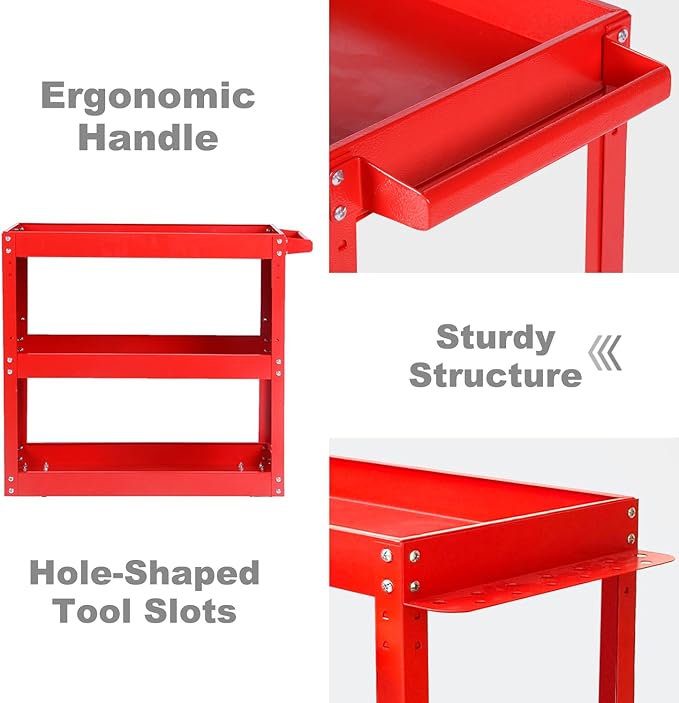 Tool Cart on Wheels, 3 Tier Rolling Mechanic Utility Cart, Heavy Duty Steel, Lockable Wheels, 450 LBS Capacity for Garage, Warehouse, Workshop