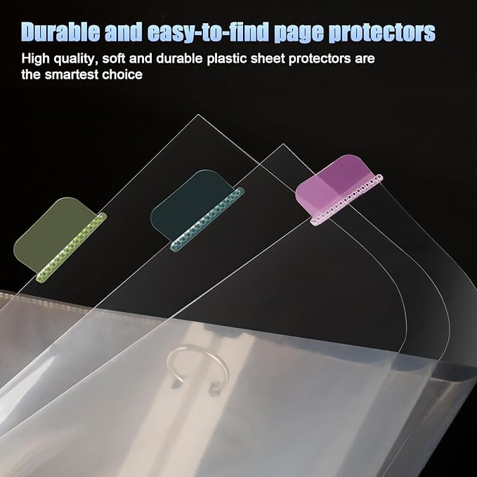 HABGP 16Pcs/2 Set Clear Sheet Protectors for 3 Ring Binder Letter Size, 8 Tab Plastic Dividers With Pockets and Tabs, Page Protectors 8.5x11