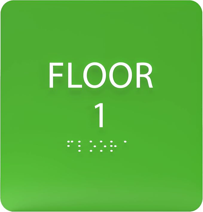 Light Green ADA Floor 1 Sign with Braille – Made from Durable Acrylic and Ready to Mount