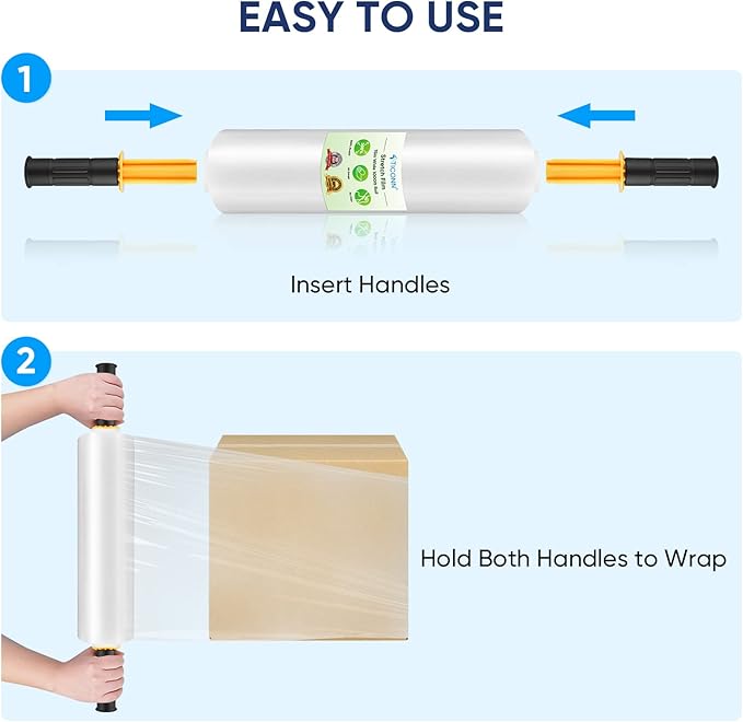 TICONN 4Pk Stretch Wrap Stretch Film Roll, 1000ft Industrial Strength 15 inch Wide Clear Plastic Wrap with Handles for Pallet Wrapping Shipping Moving