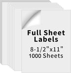 8.5" x 11" Full Sheet Label Sticker Paper for Laser & Inkjet Printers,Self Adhesive Printer Paper Shipping Labels,Printable White Matte Mailing Label Stickers(1000 Sheets,1000 Labels)