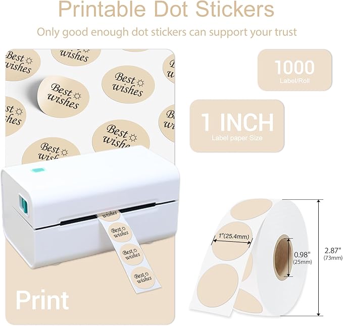 1 Inch Circle Dot Stickers 1000 PCS Color Coding Thermal Labels Dots Writable Printable Small Round Stickers for Office, Classroom, Inventory, Garage, Organizing Storage, Light Brown