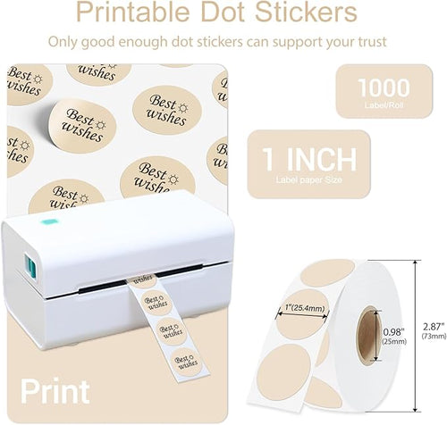 1 Inch Circle Dot Stickers 1000 PCS Color Coding Thermal Labels Dots Writable Printable Small Round Stickers for Office, Classroom, Inventory, Garage, Organizing Storage, Light Brown