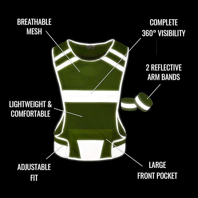 Mesh Reflective Vest with Inside Pocket - High Visibility Reflective Running Safety Vest Straps for Men Women & Kids