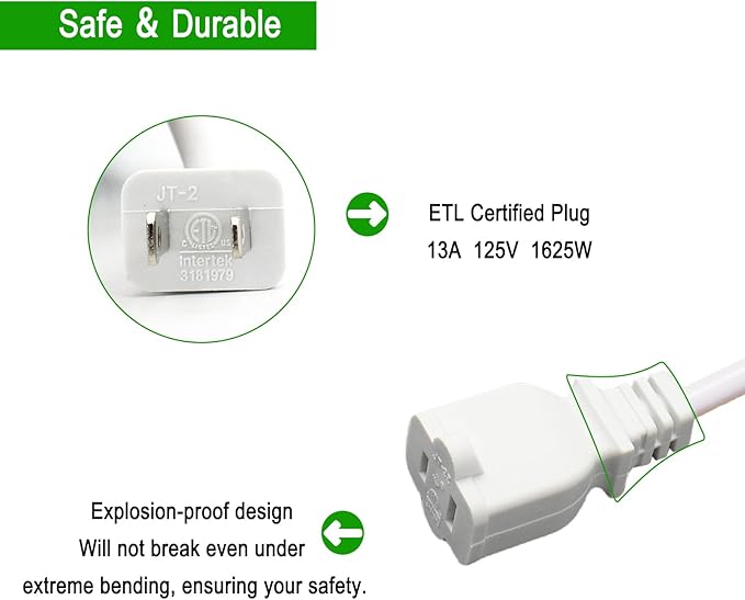 White Waterproof Extension Cord 100ft, 13A 1625W 16AWG ETL-Certified for Outdoor Use, Garden/Heavy Duty Tool Power