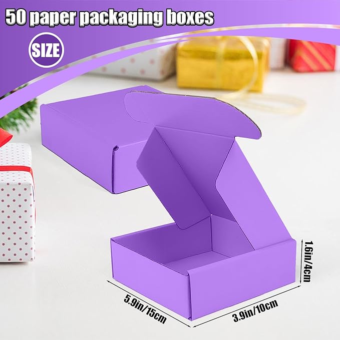 Small Shipping Boxes, 50 Pack Cardboard Box Corrugated Mailer Boxes Small Corrugated Boxes For Shipping Packaging Craft Gifts Giving Products, 6 x 4 x 1.6 Inches (Purple)