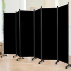 Room Divider 6FT Room Partition with Lockable Wheels, (Thicked Metal Base) Room Dividers, Freestanding Indoor Folding Privacy Screens, Portable Fabric Wall Divider for (Black, 132"- 6 Panel)