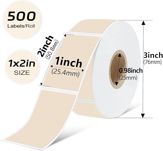 1x2 inch Blank Removable Freezer Labels Printable Rectangle Stickers 500PCS Water Oil Resistant with Perforation Line for Food Containers Jars Pantry Organization, Light Brown