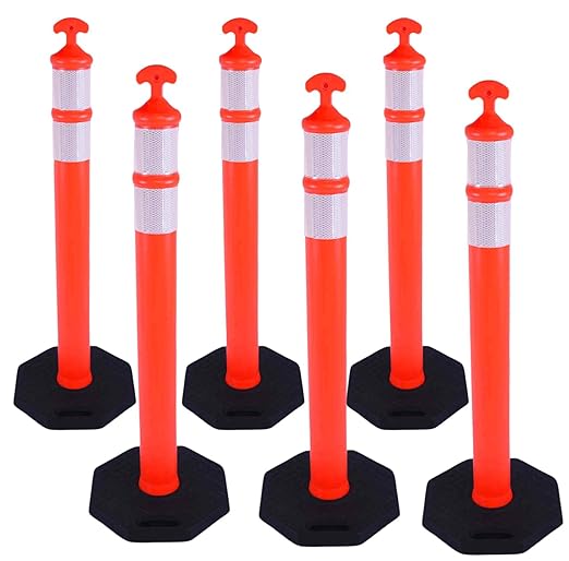 6PACK BESEA Traffic Delineators Cone 42”High Orange Traffic Safety Delineator Cones with Heavy Duty Rubber Base for Construction Site, Road Parking, People Control in Public(6PACK)