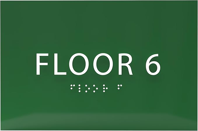 6" X4" Floor 6 Sign - ADA Compliant Tactile Graphics Grade 2 Braille Text | Wall Mount Plastic Directional Assistance, Floor Number Sign for Office, Schools, Hospitals, Apartments