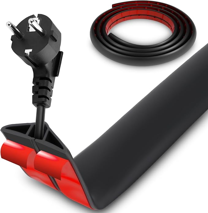 16.4 FT Floor Cord Cover, Self Adhesive Cord Hider, Hide Electric Wire on Carpet, Power Cable Protector, Cord-Runner Protective 0.47" (W) x 0.29" (H), Black