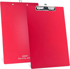 Legal Aluminum Clipboard Metal w/Stainless Hangable Pen Holder Writing Low Profile Large Clip Board 9" x 15.5" Message Tabletop for Lawers Office Business Workshop Factory Supplies (Red, Legal)