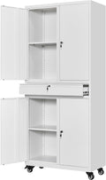 Yizosh Metal Garage Storage Cabinet with Locking Doors and Adjustable Shelves, 73" Rolling Tool Storage Cabinet with 4 Wheels and 1 Drawer for Garage,Warehouse