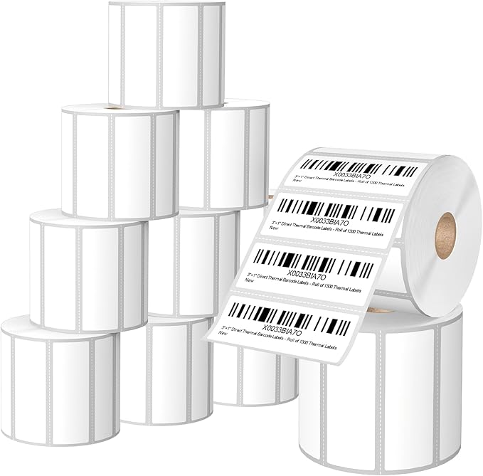 12 Rolls 3" X 1" Address Labels, 1300/Roll - Direct Thermal Labels Compatible with Zebra & Rollo Printers, BIAlabel