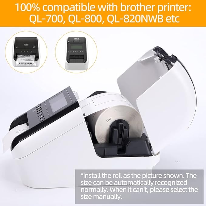 Replace for Brother DK-1202 (2-3/7" x 4") Die-Cut White Paper Shipping Address Label for QL 820NWB QL-700 Printer, 300 Labels 1 Roll (4 Rolls+ 1 Frame)