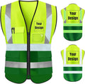 YOWESHOP High Visibility Safety Vest Custom Your Logo Protective Workwear 5 Pockets With Reflective Strips Outdoor Work Vest (L, Yellow Green Luminous)