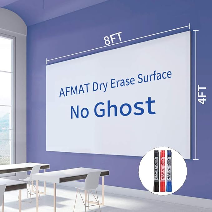 White Board Paper, 8x4 ft Dry Erase White Board Sticker, Peel and Stick Whiteboard, Dry Erase Paper Roll with Adhesive Backing, Extra Large, Super Sticky, No Ghost, 3 Markers