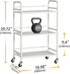 HDANI 3 Tier Rolling Cart Shelves,Heavy Duty Multifunctional Metal Frame-Supports 22 Lbs Per Tier,Rolling Cart with 2 Lockable Wheels for Home, Office,Kitchen,Bathroom,Bedroom,White