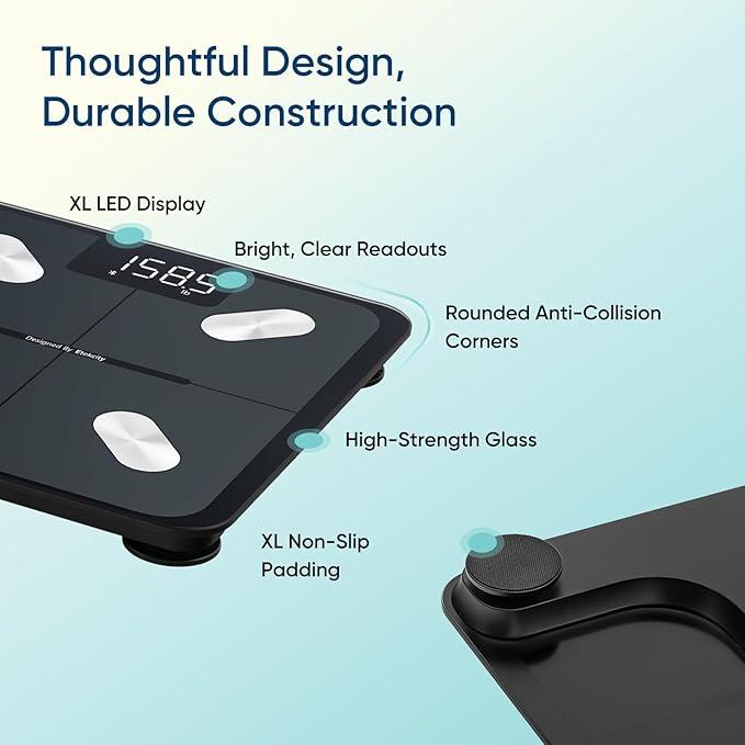 Etekcity Smart Scale for Body Weight, FSA&HSA Eligible, Bathroom Digital Weighing Scale with BMI, Body Fat, Muscle Mass, Accurate Bluetooth Home User Health Equipment Sync Apps