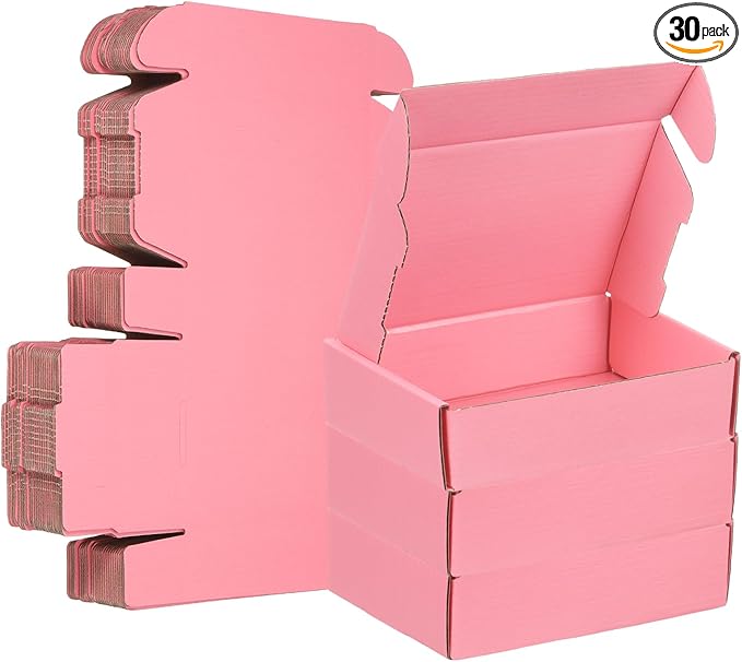 PATIKIL 6 x 4 x 1.6 Inch Shipping Boxes, 30 Pack Color Corrugated Cardboard Box Cute Carton Boxes Literature Mailer for Mailing Packaging Small Business Gift Storage, Pink