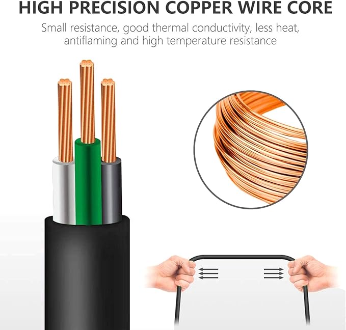 50 FT 12/3 Extension Cord Heavy Duty Black 3-Outlet Indoor/Outdoor SJTW Lighted 12-Gauge Grounded Power Cable,12AWG 15 Amp, 1875 Watts，UL Listed，Safety