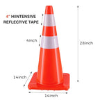 Traffic Safety Cones 28 Inch 6 Pack - Orange Road Parking Cones with Reflective Collars, Heavy Duty PVC Construction Cone Structurally Stable for Road Parking, Traffic Control, Driveway