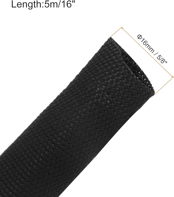 MECCANIXITY Braided Cable Sleeves Heat Shrinkable Fabric Sleeving, 5/8" 16ft Black 2:1 Ratio Heat Shrinkable Cord Protector for Harness Cable, Network Cable Protection, Cable Management
