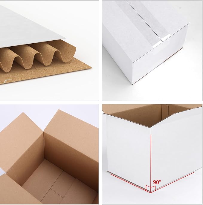 CRUGLA 10x10x10 White Shipping Boxes Set of 15, White Corrugated Cardboard Boxes for Small Business Shipping Mailing Packing
