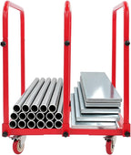Steel Panel Truck, 1,400lbs Heavy Duty Lumber Drywall Dolly Cart with 4" Swivel Casters, Table Dolly with Crossbeam & 3 Side Handrails for Garage, Home, Warehouse, 31" L X 28" W X 35" H (Red)