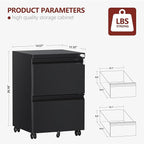 2 Drawer File Cabinet，Mobile Filing Cabinet with Lock and Wheels，Fully Assembled Metal Under Desk File Cabinets for A4/Letter/Legal Size（Black