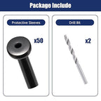 50 Pack 30 Degree Angle Protective Sleeves, Black Cable Railing Corner Protector Sleeve Beveled for 1/8" Wire Rope, T316 Marine Grade Cable Railing Kit with Two Drill Bit for Wood Posts HF039B