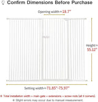 Lumizone Extra Tall Cat Gate 55.12" High Pressure Mounted Extra Wide 2025 New (17 Sizes) 1.37" Gap No Drilling Auto-Close One-Handed Operation Tall Pet Gate for Dogs(White, 55.12" H x 71.85"-75.97" W)