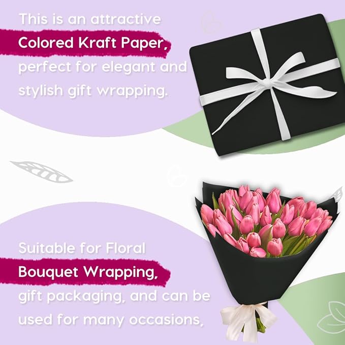 PerkHomy 48" x 2,400" (200') Black Kraft Paper Roll for Craft Bulletin Board Paper Art Table Covering Crafting Gift Wrapping Bouquet Packing Parcel 80GSM 55LB (Black, 48" x 200')