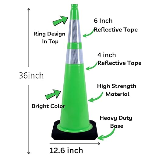 BESEA 4Pack 36” inch Traffic Cones Green Road Parking Cones Construction Safety Cone Structurally Stable for Traffic Control(Green Color)