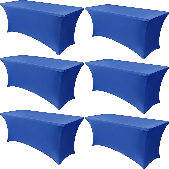 Obstal 6 Pack Stretch Spandex Table Covers for 6 Foot Tables - 6 FT Universal Rectangular Fitted Tablecloth Protector for Wedding, Banquet, Party (Royal Blue, 72 Length x 30 Width x 30 Height Inches)