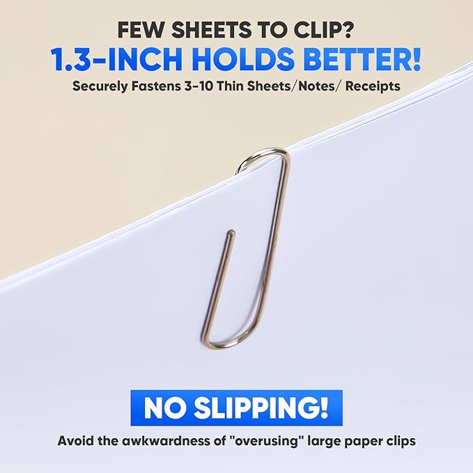 Paper Clips, Zomilla 1000 Pcs Paperclips (10 Boxes of 100 Each), 1-2/7" Medium Paper Clip, Rustproof 1.3 Inches Metal Paper Clip for Office, School, Home - Silver
