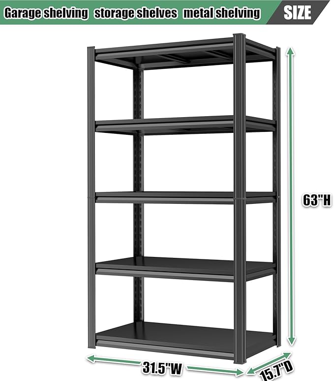 63" H Storage Shelves 2000LBS Metal Shelving Unit 4 Tier Garage Shelving Heavy Duty Adjustable Steel Shelf for Kitchen Warehouse Pantry Basement,63" H x 32" W x 15.7" D, Black