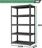 63" H Storage Shelves 2000LBS Metal Shelving Unit 4 Tier Garage Shelving Heavy Duty Adjustable Steel Shelf for Kitchen Warehouse Pantry Basement,63" H x 32" W x 15.7" D, Black