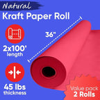 36" x 1200" (100 ft) Red Kraft Paper Roll (Value Pack of 2), 45 lbs Thickness, Made in USA Colored Kraft Paper for School, Bulletin Board - Odorless, Non-Toxic, Safe for Kids