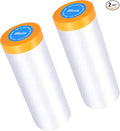 Muf 2 x 65 Feet Plastic Drop Cloth Plastic Sheeting with Masking Tape,Waterproof Protective Masking Film,Prevent Dust Paint for Car,Furniture,Carpet,Floor,2 Pack