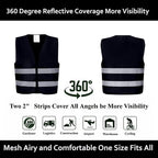 Black Safety Vests 10 Pack - Reflective High Visibility Construction ANSI Class 2 Work Vests for Men,Woman,Hi Vis Mesh and Neon Silver Strip