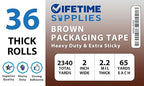 36 ROLLS [UPGRADED] Brown Premium Packing Tape, 65 YARDS, 2.2 mil, Heavy Duty Packaging Tape for Shipping, Moving, Sealing - STRONGER & THICKER