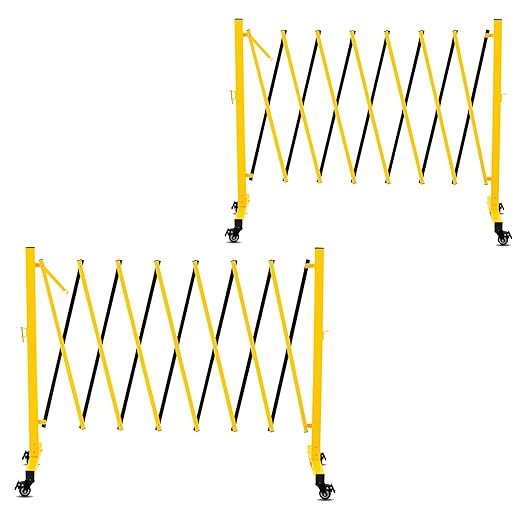 11 Traffic Barricade with Casters, Metal Expandable Barricade, Folding Security Gate, Retractable Fence Outdoor Barricade Fence for Construction Area, Traffic Control（2 Pack)