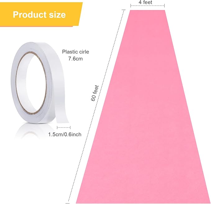 Preboun 3.9 x 60 ft Carpet Runner for Party Felt Runway Rug Runner Rug with Carpet Tape for Halloween Wedding Christmas Xmas Thanksgiving Outdoor Accessories Wedding Party Hallway(Pink)