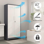 GREATMEET 72.8" H Metal Garage Storage Cabinets, Lockable Broom Closet Storage Cabinet with Doors and Shelves, Utility Cabinets for Storage Locker, Grey-White