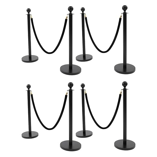 8 Packs Stanchion Posts Black Stainless Steel Stanchion Post Queue 5 ft Black Velvet Rope Red Carpet Ropes and Poles Crowd Control Barriers with Fillable Base for Theaters Wedding Exhibition