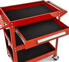 ERGOMASTER Metal Service Utility Cart with Wheels - 500LBS Tool Cart Heavy Duty Rolling 3-Tier Storage Organizer, for Garage Industrial Cart (Red)