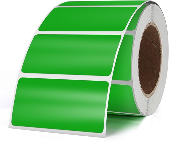 Green Color Coding Labels 1 × 2 Inches Self-Adhesive Vinyl Rectangle Stickers Waterproof Name Tags Removable Roll for Office School Home 500 PCS