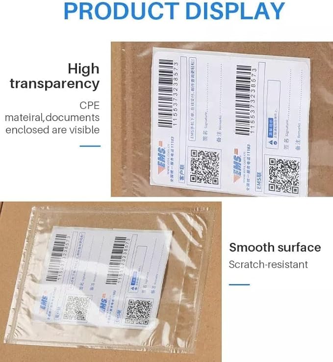 7.5" x 5.5" Shipping Label Sleeves, Label Pouches Self-Adhesive Top Loading Packing List, Clear Shipping Label Envelopes Pouches (500 Packs)