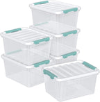 6 Packs Plastic Latch Boxes, 20 L Clear Stackable Storage Container Bin with White Lid